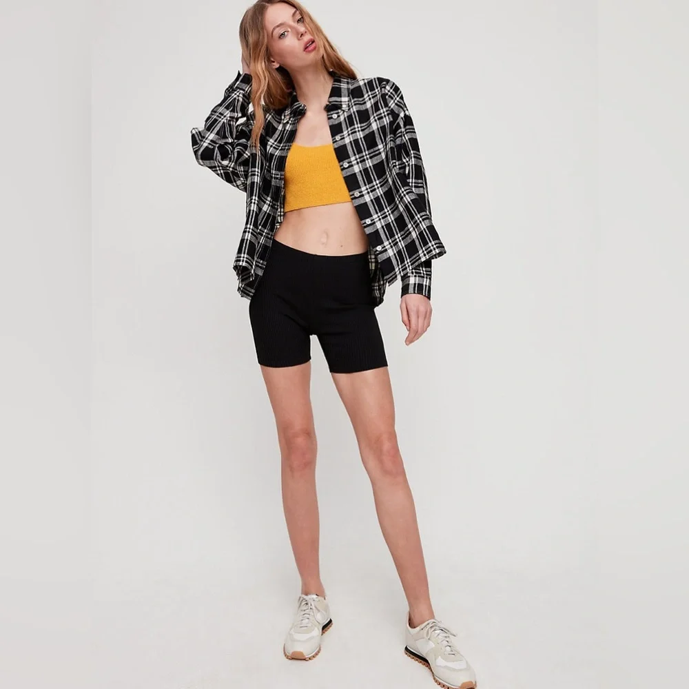 Aritzia Wilfred plaid Tanis linen button top sz xxs work once - Picture 12 of 12